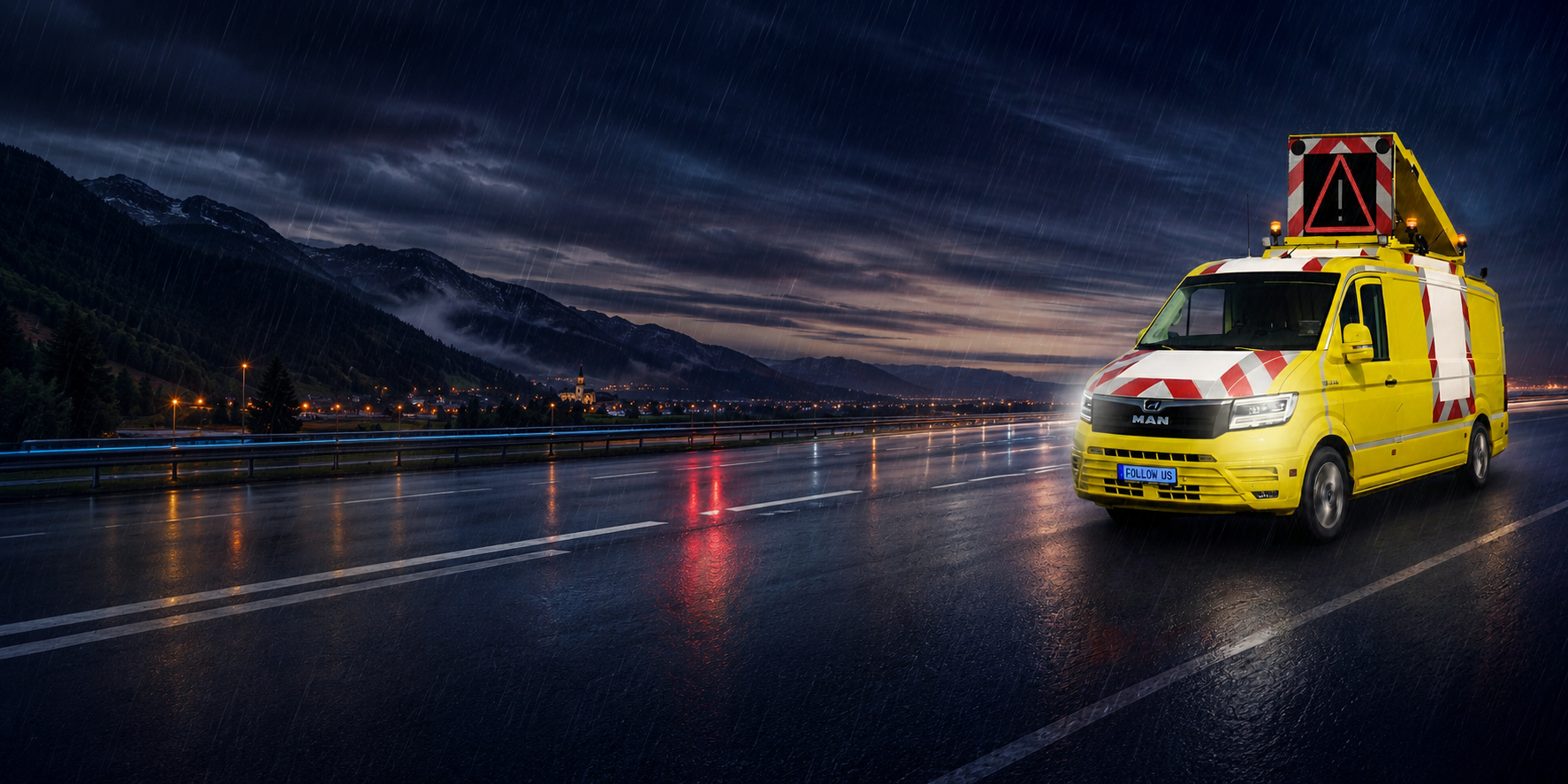 Warnwagen auf Alpenautobahn